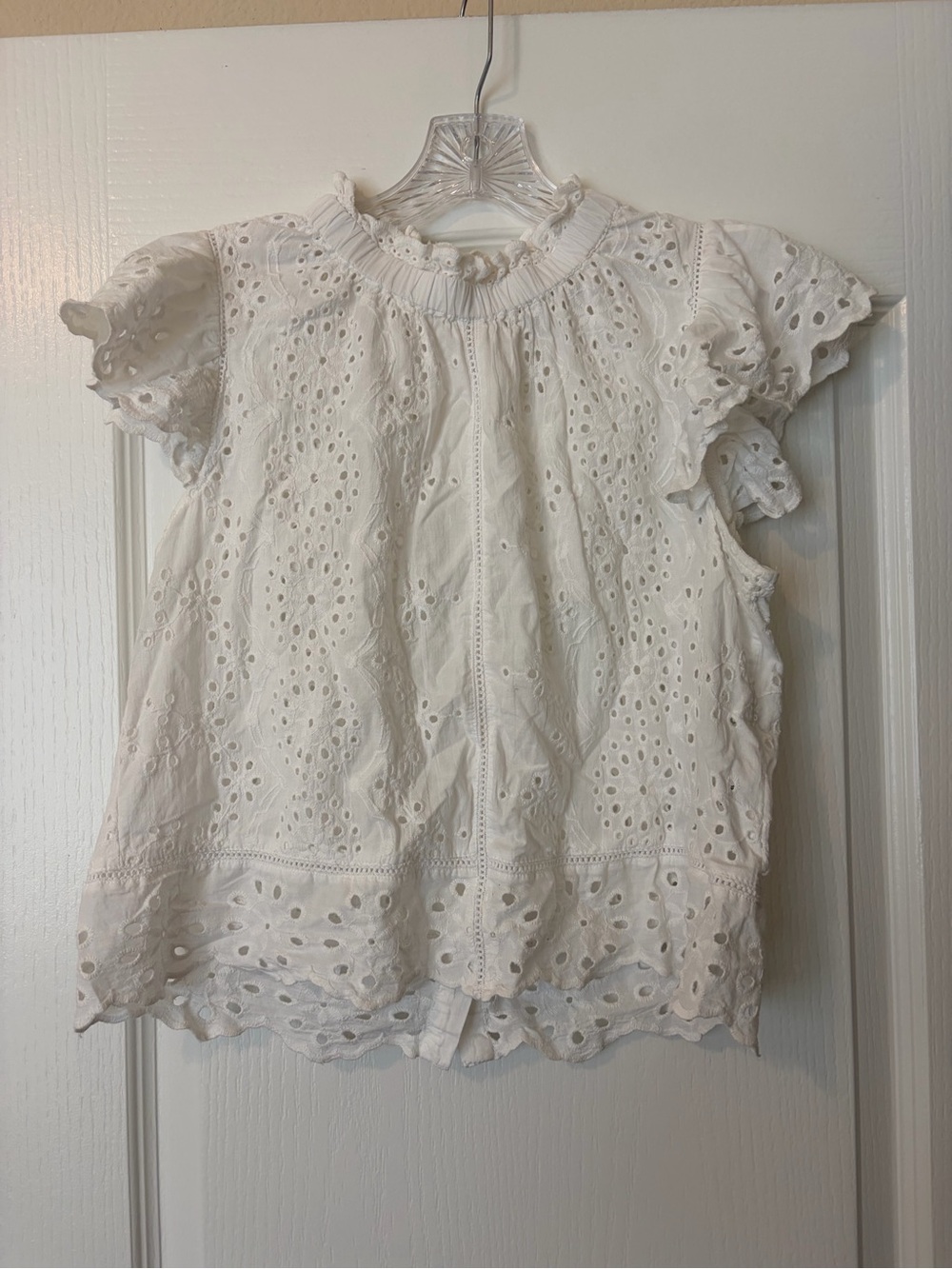 White Eyelet Flutter Sleeve Blouse Top